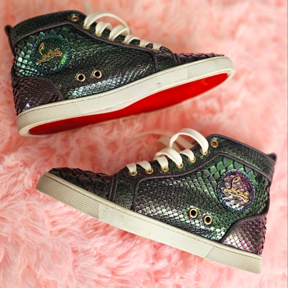 Christian louboutin high top sneakers -   iridescent python